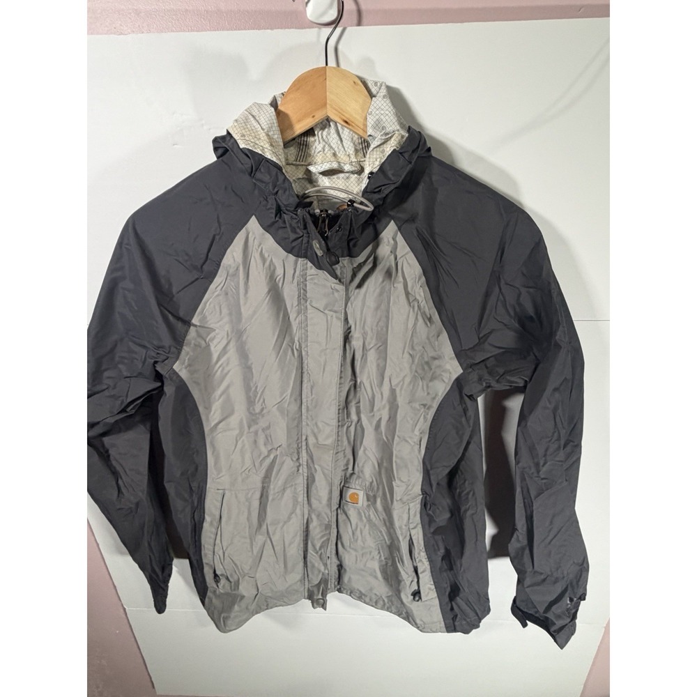 Carhartt Jacket Womens Medium Gray Hooded Lightweight Full Zip Windbreaker